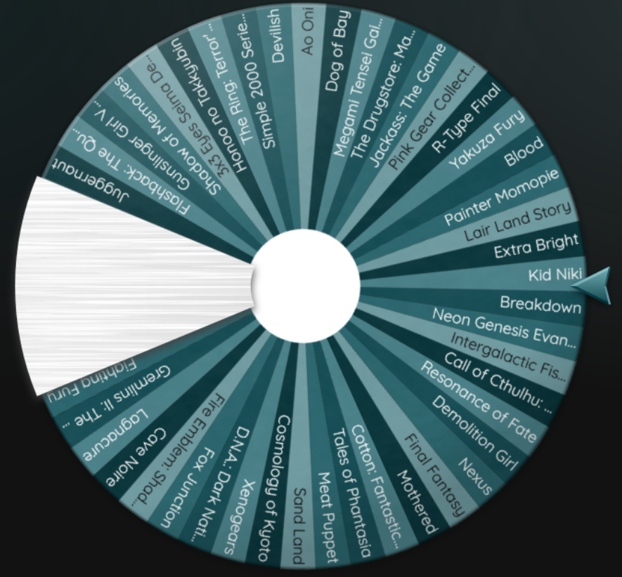 a digital wheel with the names of many different games